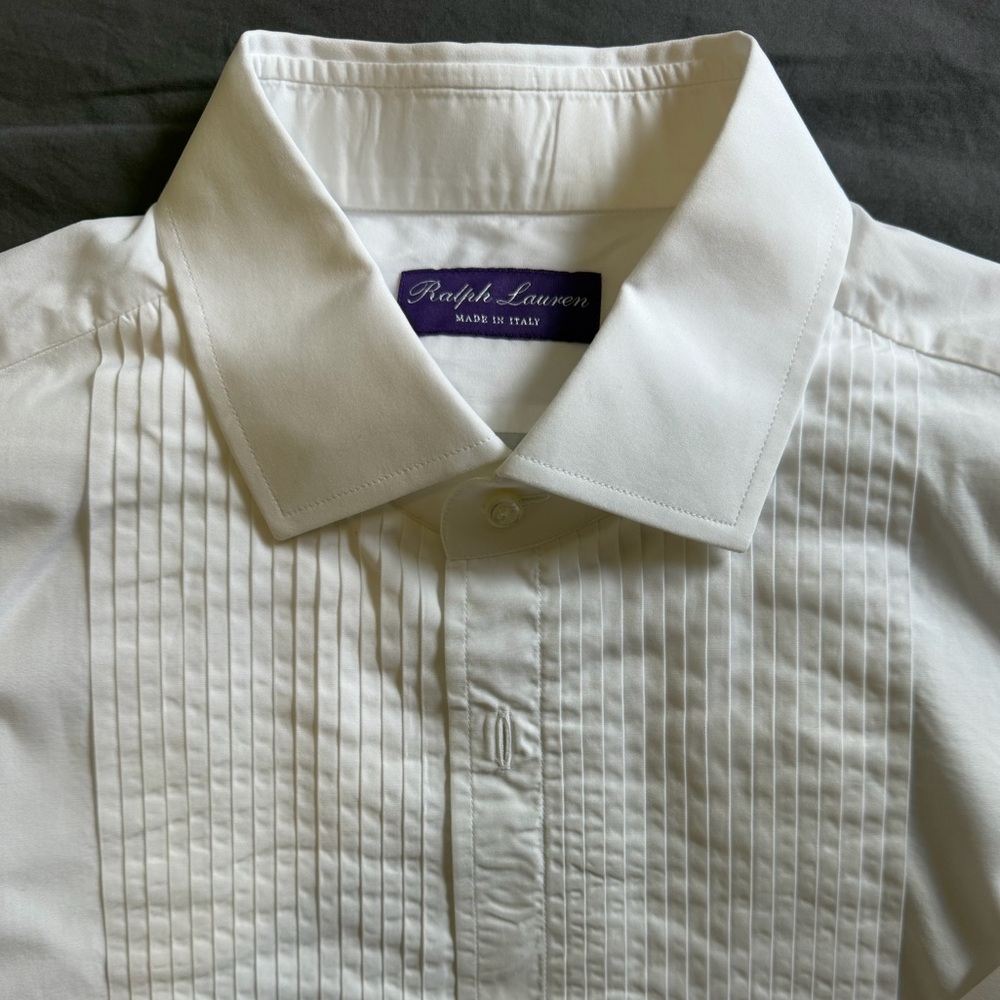 Ralph Lauren Purple Label White Pleated Tuxedo Shirt